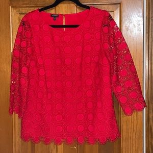 Red Lace Long Sleeve Top Talbots